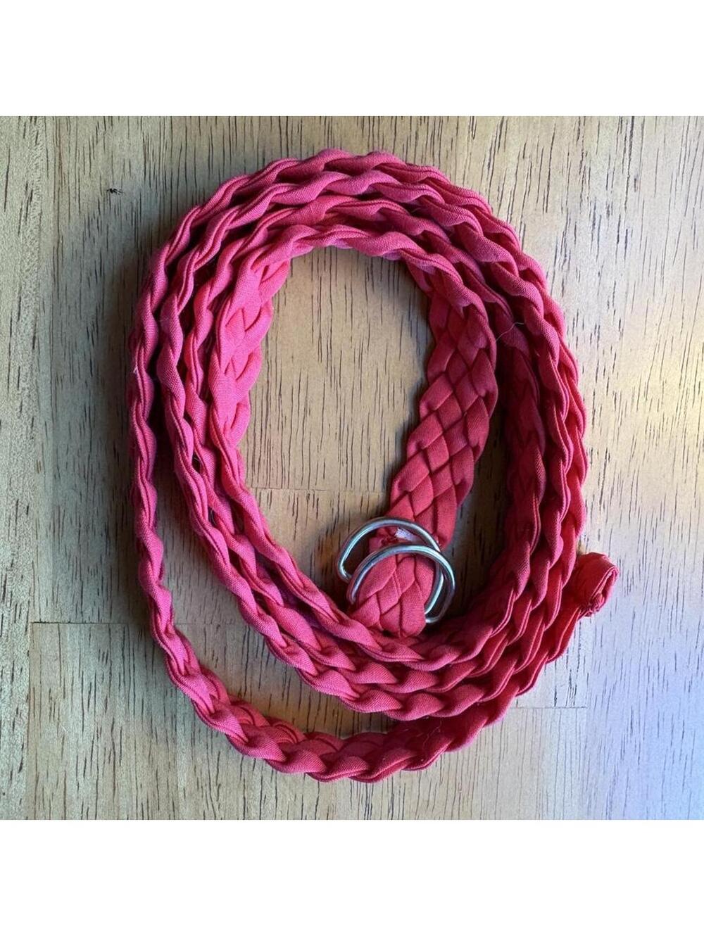 Long red braided belt with silver buckle #belt #braided